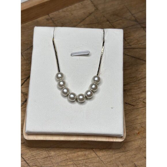 Gold Chain Necklace With 7 Pearls Elegant Design From Korea - Picture 6 of 6